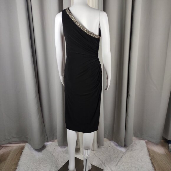 Adrianna Papell Women' Beaded One-Shoulder Neckline Side Ruched Drape Dress Sz 2 - Picture 4 of 11